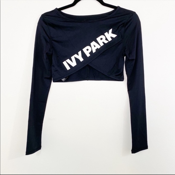 IVY PARK Wrap Logo Crop Top Long Sleeve Black - Picture 4 of 8